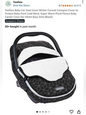 NEW Yoofoss Black Baby Car Seat Cover with White Plush Lining- Fleece